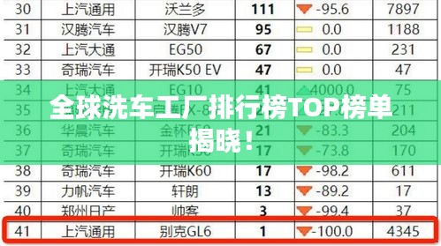 全球洗车工厂排行榜TOP榜单揭晓！